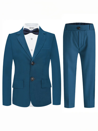 Gentleman Boys Suit Set Kids Blazer Vest Pants Bowtie 4Pieces Party Dress Suit Child's Formal Baptism Birthday Wedding Outfit