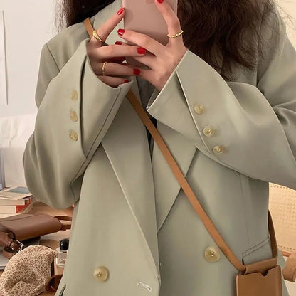 Women's 2025 SS FW Brown Double Breasted Loose Blazer Korean Trendy Casual Workwear Slimming Chic Fashion Internet Hot Jacket