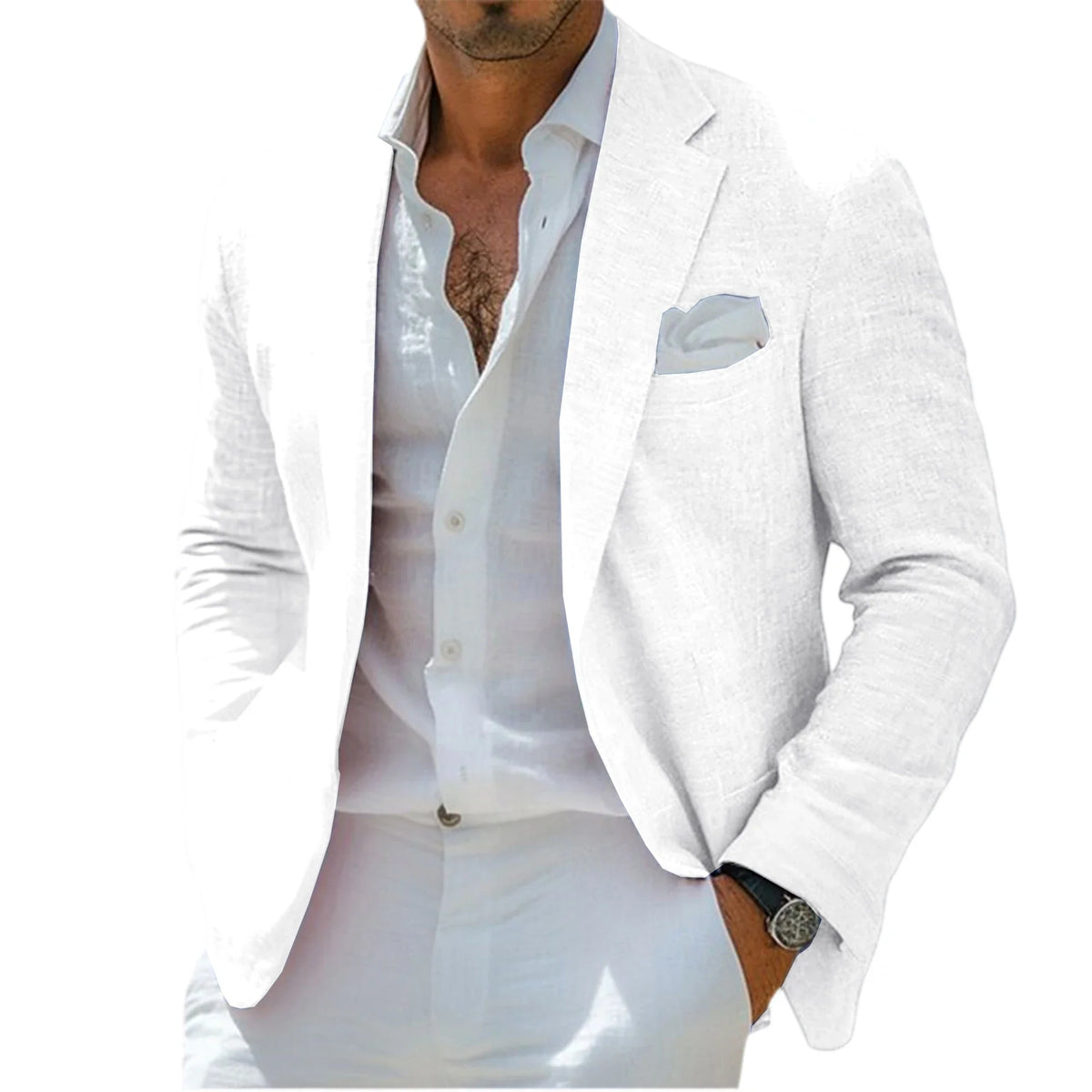 Men's Linen Blazer Notched Lapel Casual Business Sport Coat Slim Fit Breathable Wrinkle-Resistant Wedding Business Tuxedo Jacket