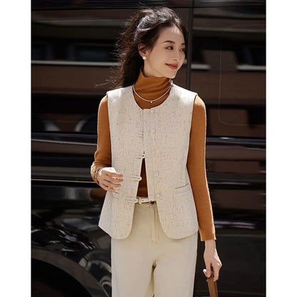 Women's Vest New Fashion Retro Chinese Vest Coat New Small Fragrant Vest Female Tops Sleeveless Jacket Chaleco Mujer Outerwear