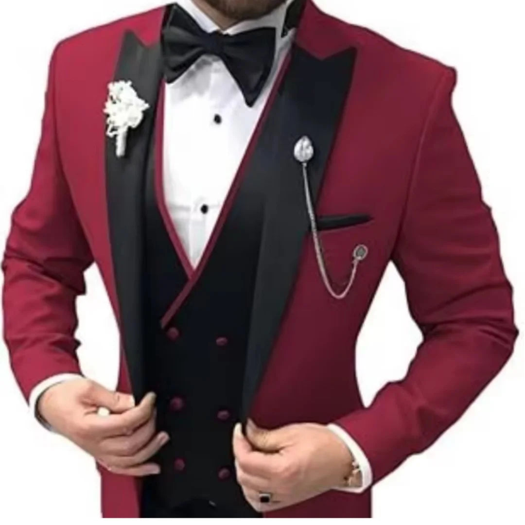 Men's Slim Fit 3 Piece Tailcoat Tuxedo Double Breasted Formal Suit Set with Bow Tie for Wedding Ball Prom Dinner Evening