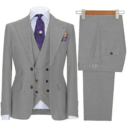 Men Suit Black 3 Pieces With Lapel Solid Color Business Casual For Wedding Groom Formal Work Tuxedo Jacket Vest With Pants