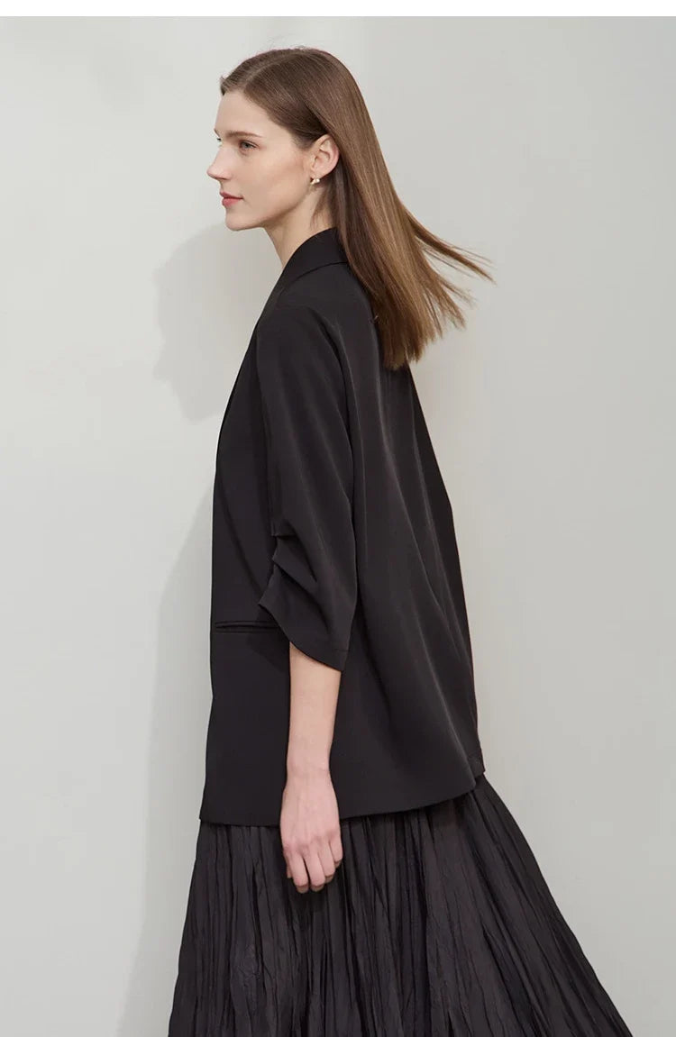 Minimalist Women's Blazer Mujer 2025 Autumn New Solid Loose Seven-quarter Sleeve Lapel Button Commuter Suit Jacket 12512019