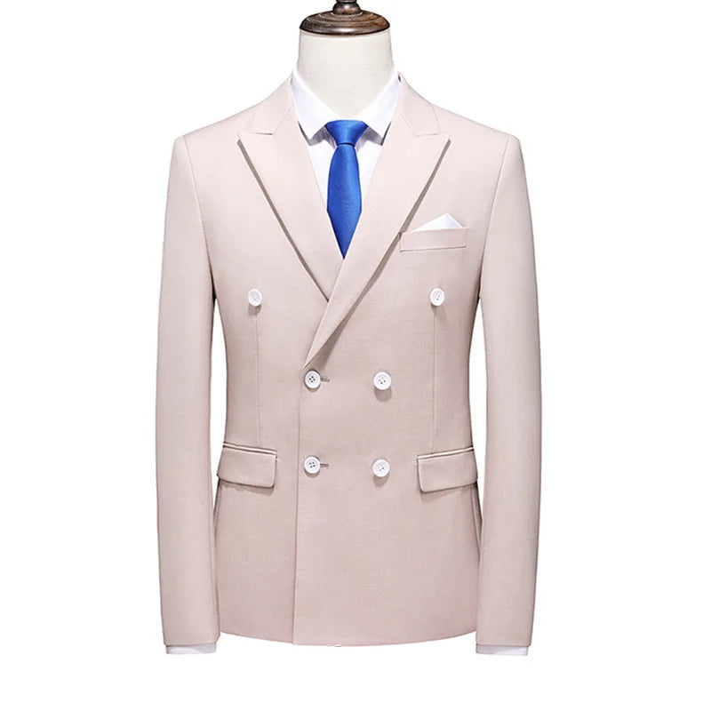 Men's Double Breasted Blazer – Slim Fit Solid Color Formal Jacket for Weddings & Office