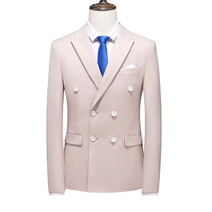 Men's Double Breasted Blazer – Slim Fit Solid Color Formal Jacket for Weddings & Office