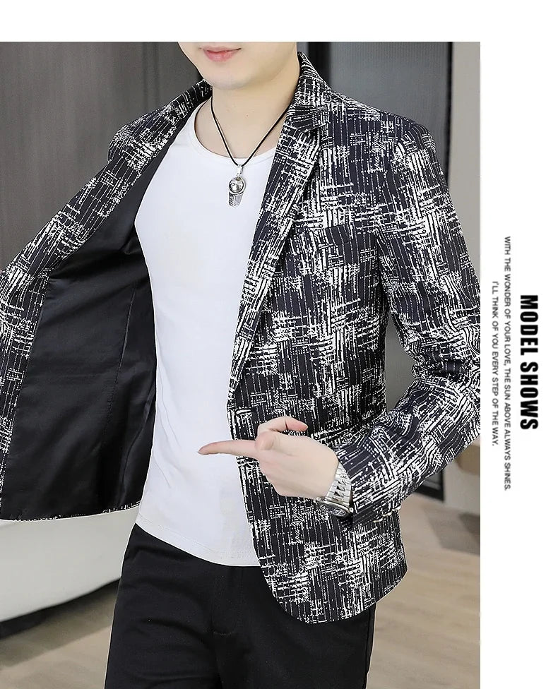 Men's Blazer Fashionable Casual Business Gentleman Outdoor Trendy Checkered Banquet Versatile and Slimming Korean Version Blazer