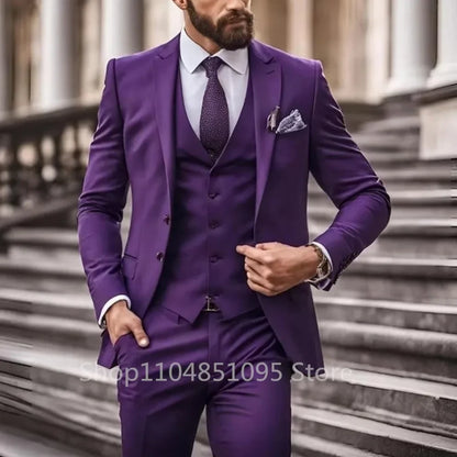 Men's 3-Piece Slim Fit Suit – Blazer, Vest & Pants Set for Wedding & Business