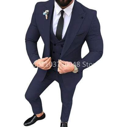 Ensemble de 3 costumes de smoking pour homme avec blazer, gilet simple boutonnage et pantalon pour mariage et occasions professionnelles décontractées