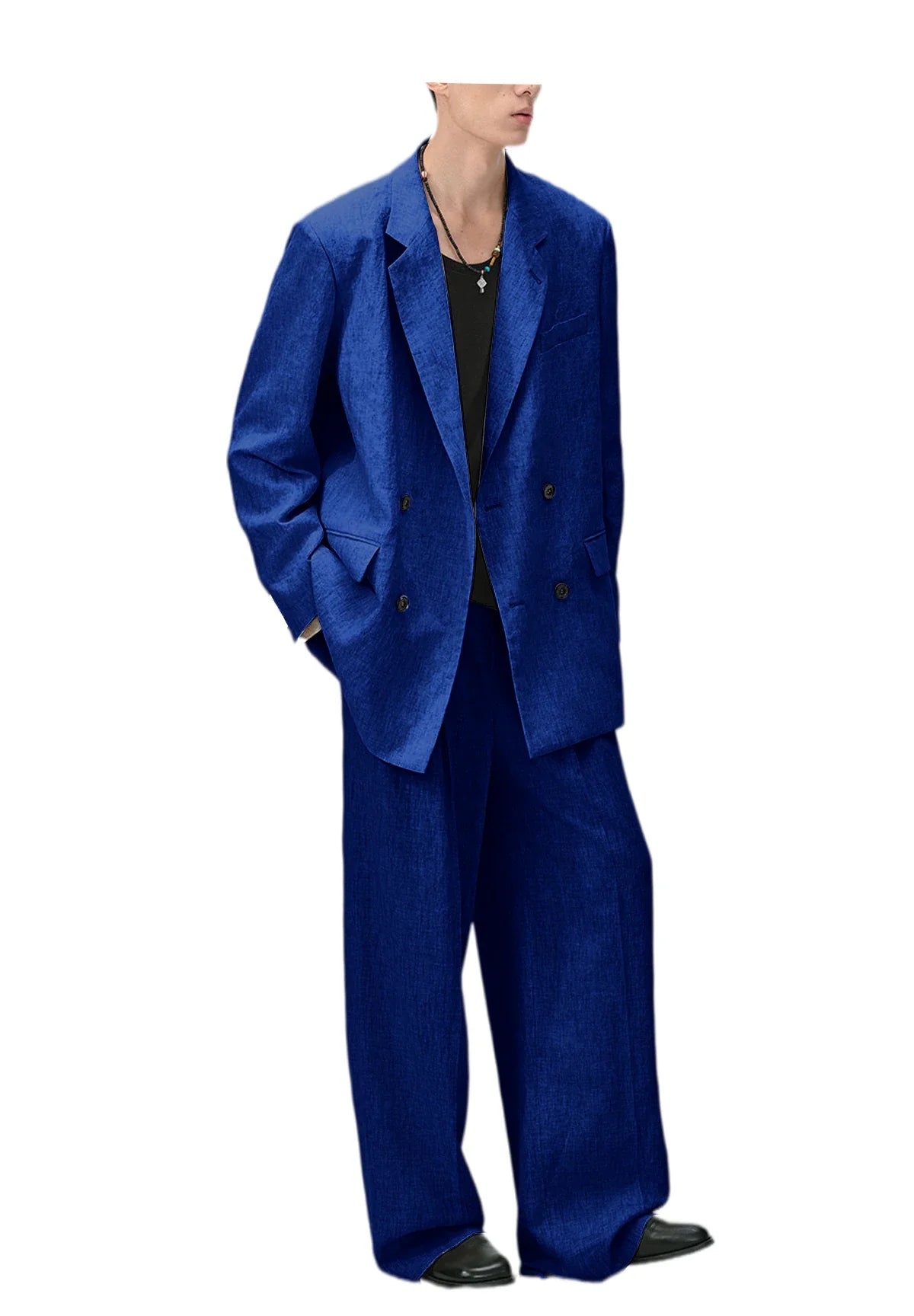 Men's Linen Double Breasted Suit – Slim Fit 2-Piece Blazer & Straight Leg Pants for Summer Weddings & Business