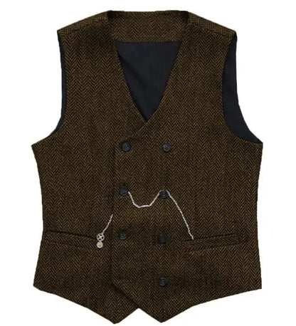 Men's Herringbone Suit Vest Double Breasted Waistcoat for Weddings and Business