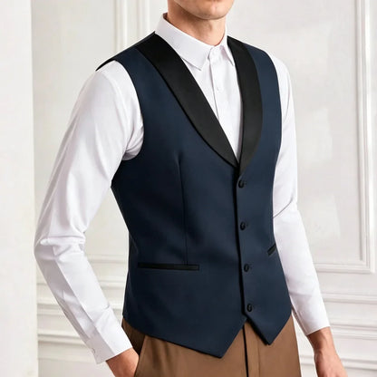 Men's Suit Vest – Single Breasted Brown Waistcoat with Black Lapel for Weddings & Formal Occasions