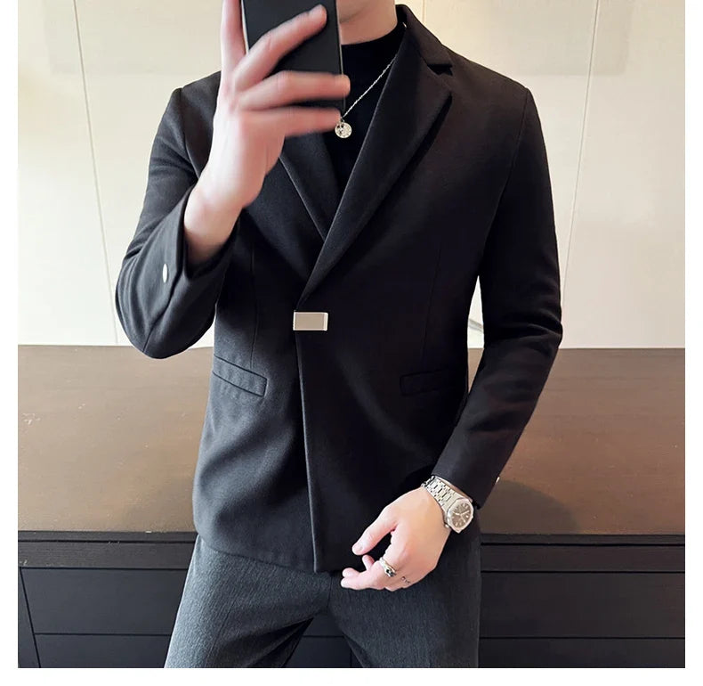 2024 Autumn Winter Men Blazers British Style Woolen Suit Jacket for Men's Business Casual Blazers Wedding Froom Dress Caots