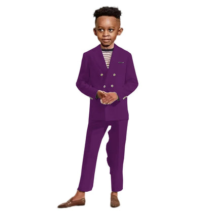 Double Breasted Kids Formal Suit Set 2 Pieces Jacket Pants Handsome Boys Solid Suits Wedding Guest Outfit Performance Tuxedo