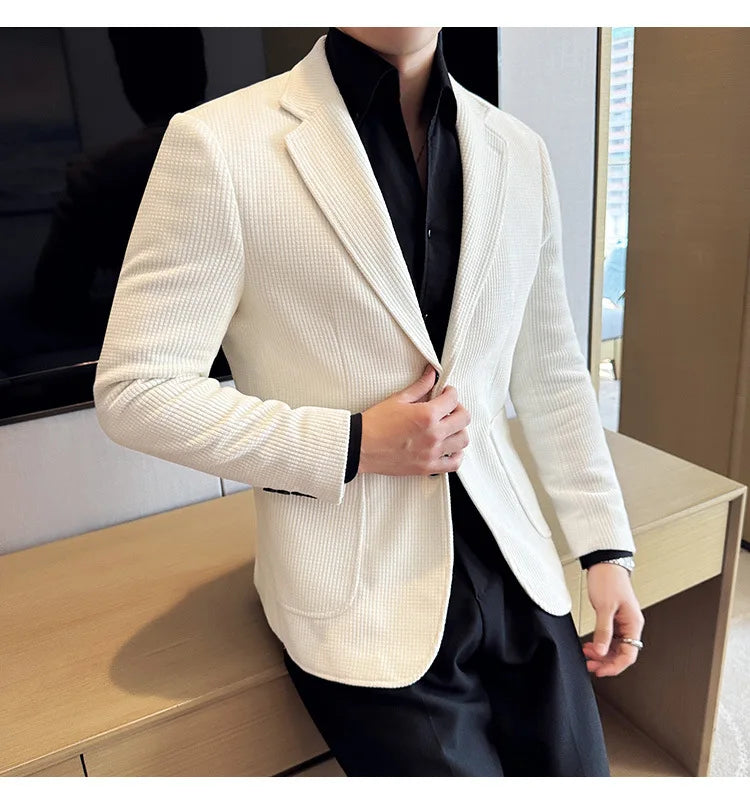 Autumn Winter New Chenille Velvet Suit Jacket Men's Casual Business Fashion Formal Party Coats  Tailcoat Men's Clothing 4XL-M