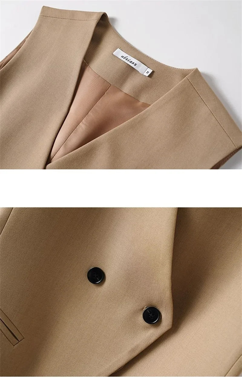 Korean Women Vest 2025 New High-end Casual Suit Vest Commuting Slim Collarless Short Vest Female Sleeveless Jacket Waistcoat Top