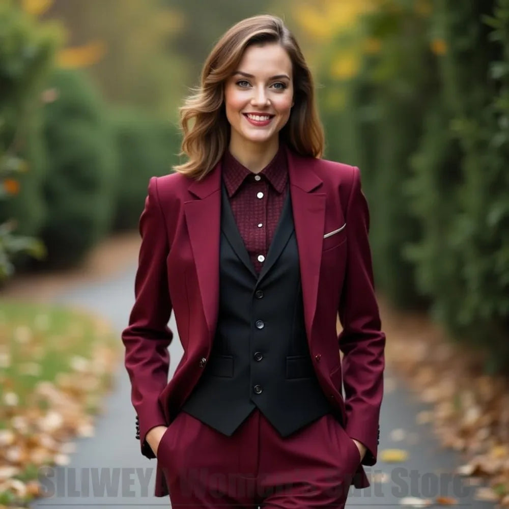 Women 3 Piece Suit Blazer Vest Pants Slim Fit Notch Lapel Single Button Office Party Wedding Formal Business Wear for Ladies