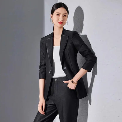 Elegant Single Button Blazer Suit Pant Sets for Women 2 Pieces Business Formal Office Outfit Autumn Plus Size Jacket Trousers