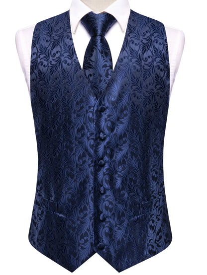 Men's Vest Double Breasted Deep Blue Formal Suit Set for Banquet & Ceremony