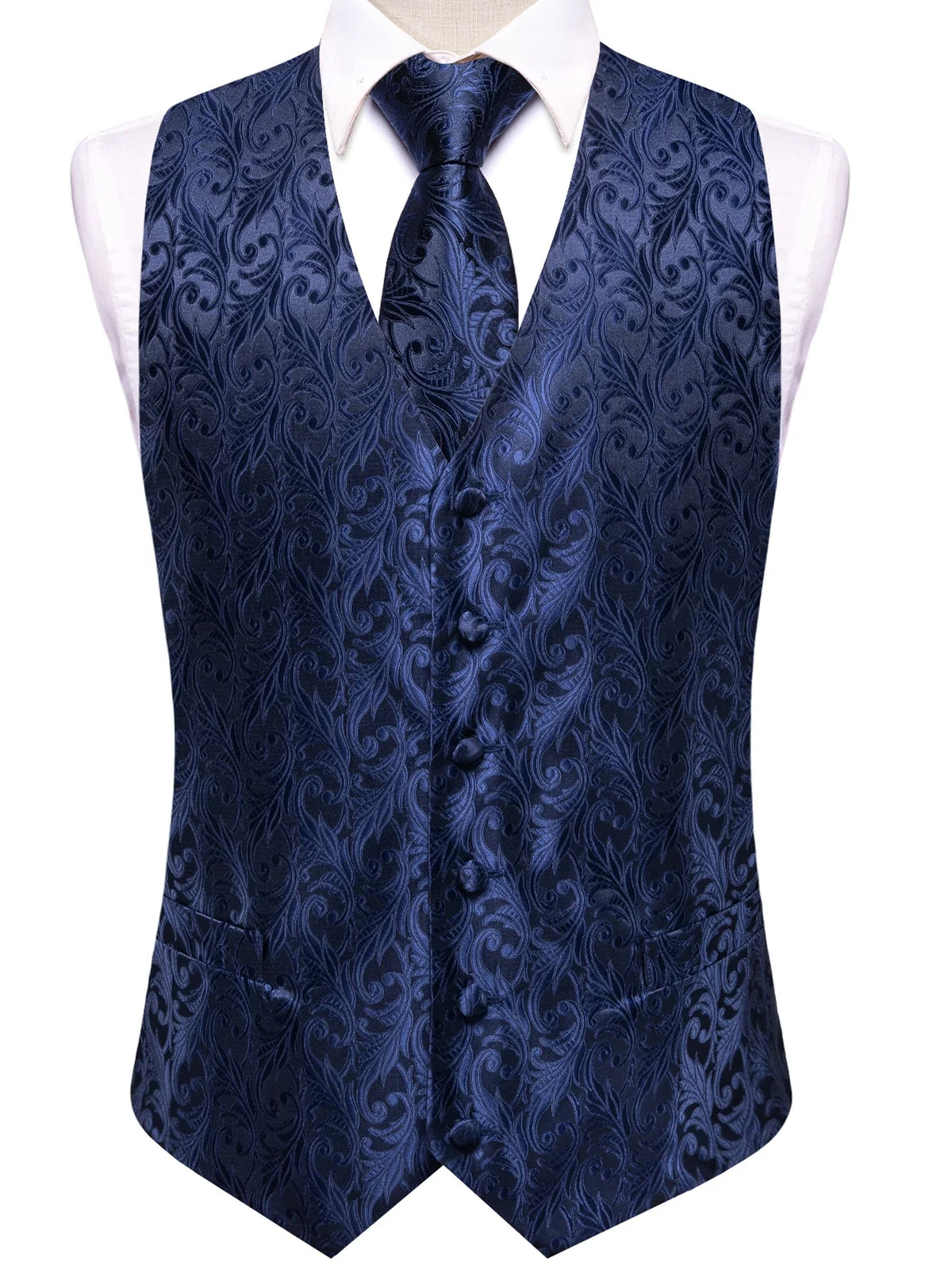 Men's Vest Double Breasted Deep Blue Formal Suit Set for Banquet & Ceremony