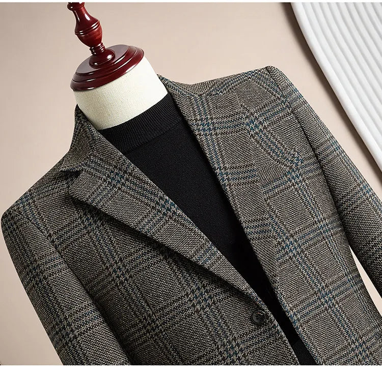 High Quality Retro Fashion 50% Woolen Men's Suit Jacket Autumn Winter Thicken Warm Business Slim Casual Wedding Coats Tailcoat