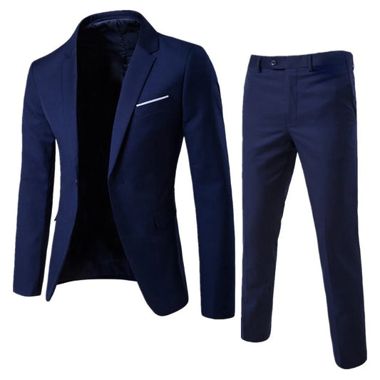 Men's Slim Fit Two-Piece Suit – Single Breasted Blazer & Trousers for Weddings & Business