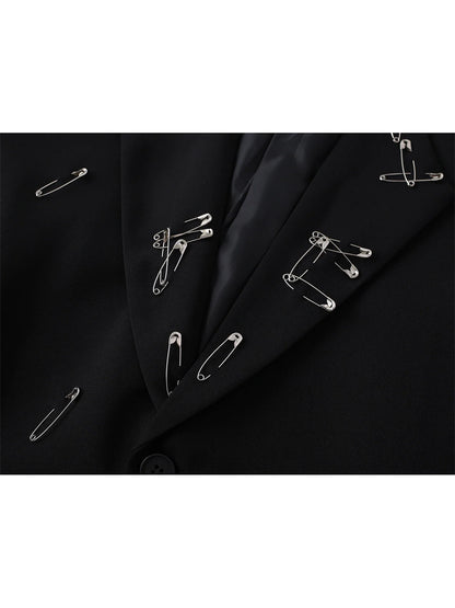 Women Black Gothic Emo Blazer Jacket Vintage Single Breasted Long Sleeve Outerwear Y2k 2000s Chic Fashion Suit Coat Autumn 2025
