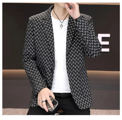 2025 Spring Autumn Letter Printed Suit Jackets Men Korean Fashion Slim Fit Blazer Masculino Casual Business Social Dress Coats