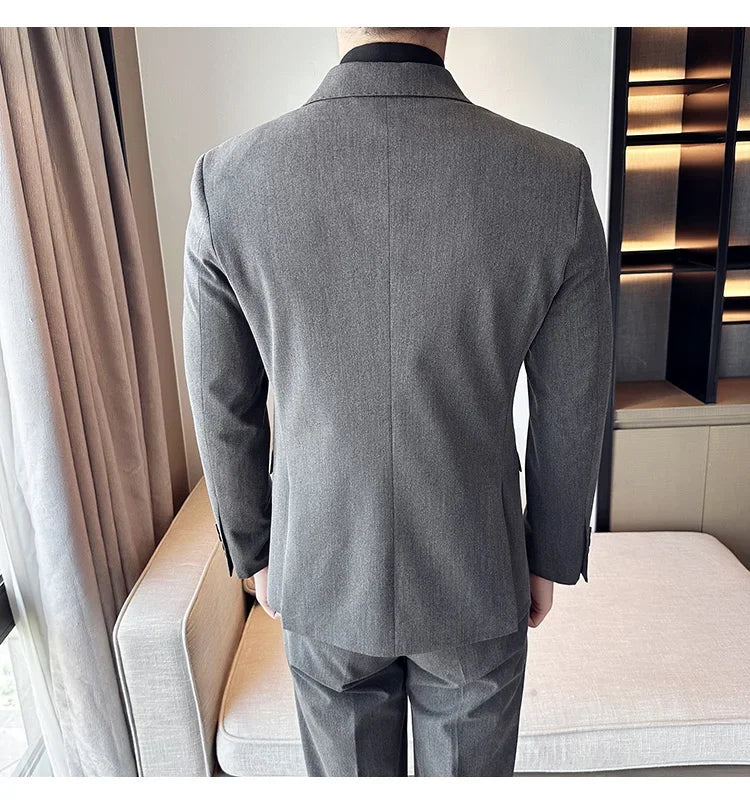 (Jacket+Pant) Fashion Double Breasted Design Men's Slim Fit Suits High Quality Italian Style Wedding Social Tuxedo Men Clothing