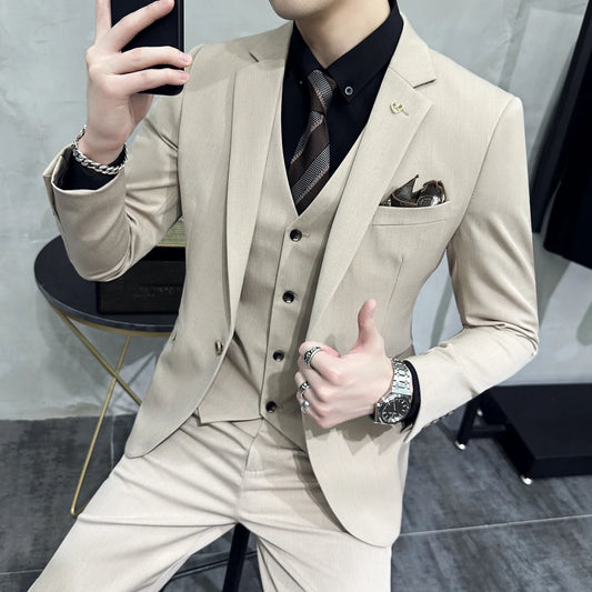 Men's Slim Fit Three Piece Wedding Suit – Single Button Smart Casual Formal Set