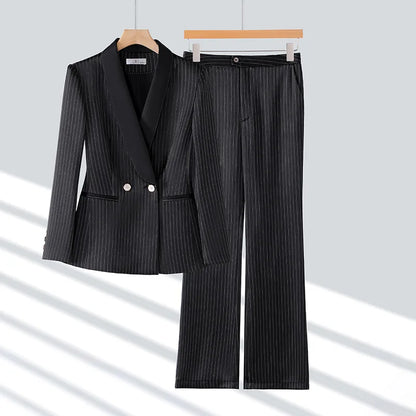 Office Ladies Formal Pant Suit 2 Piece Set Women Ebony Black Female Long Sleeve Business Work Wear Blazer Jacket And Trouser