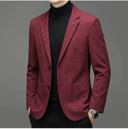 Men's Blazer Smart Casual Single-Breasted Suit Jacket for Business and Leisure – Brown, Khaki, Wine Red, Black