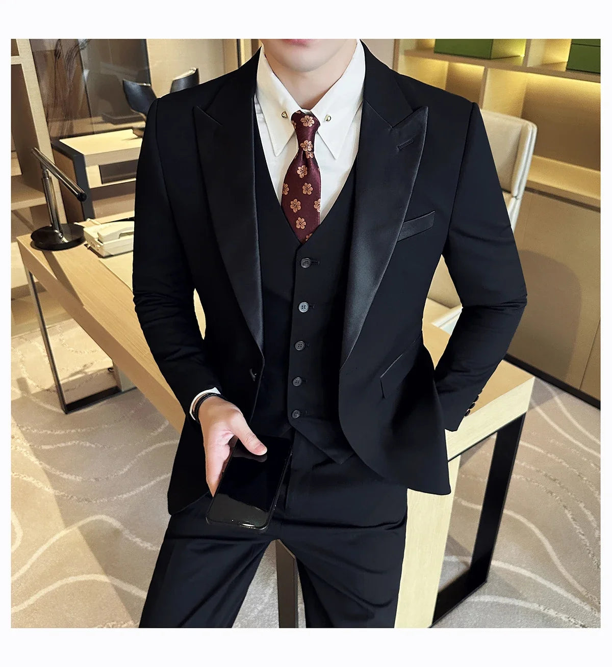 Plus Size 6XL 5XL Men Formal Business Suit 3 Set Pieces Classic Slim Fit Business Suits Sets Autumn Men Wedding Party Tuxedo