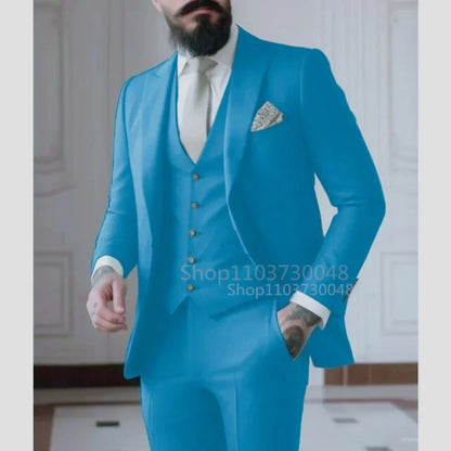 Mens Suits For Groom Tuxedos Notched Lapel Slim Fit Blazer 3 Piece Jacket Pants Vest Wedding Business Man Clothing