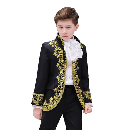 Boy Prince Costume Victorian Gothic Palace Blazer Suit Royal King Outfit Party Cosplay Halloween Costumes Kids