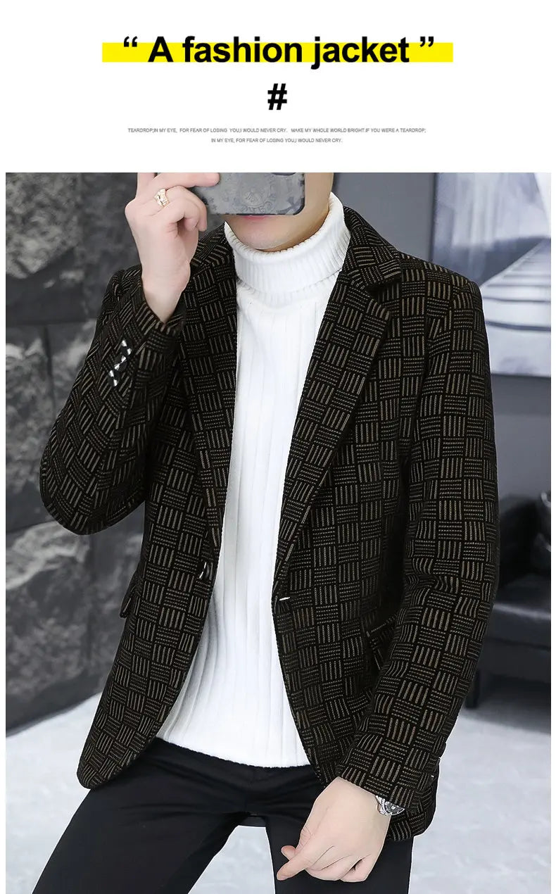 2026 Blazer Autumn and Winter Men's Fashion Outdoor Wedding Trend Slimming Business Casual Korean Version Thickened Warm Blazer