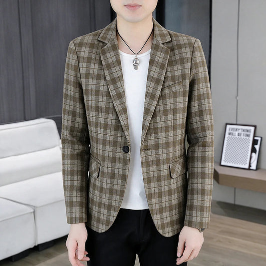 Men's Smart Casual Plaid Blazer – Single Breasted, Slim Fit, Spring Autumn