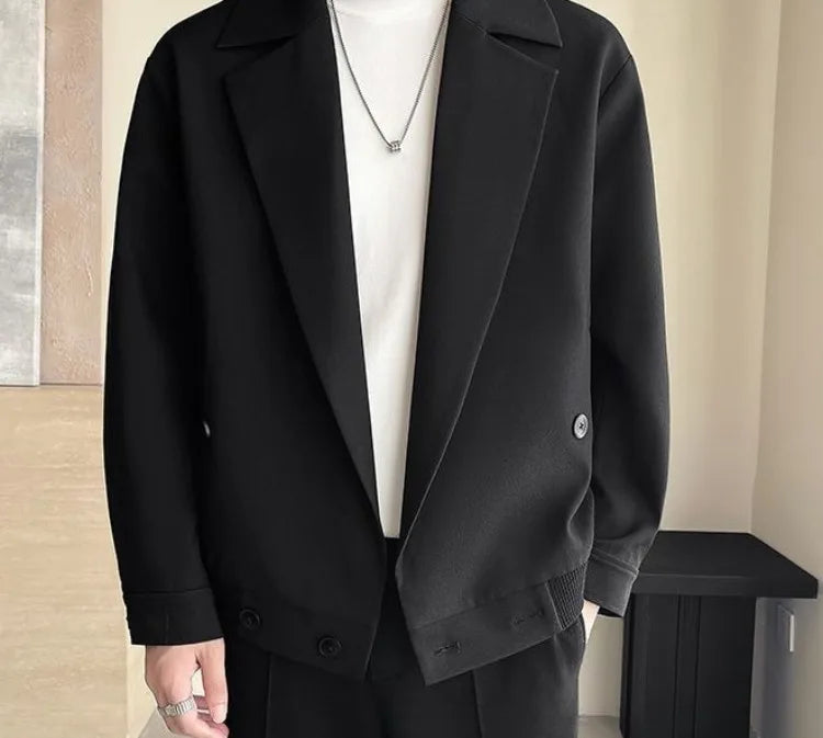 TikTok Trend Men's Autumn Designer Cropped Blazer High-End Casual Jacket Fashion Short Suit Outerwear