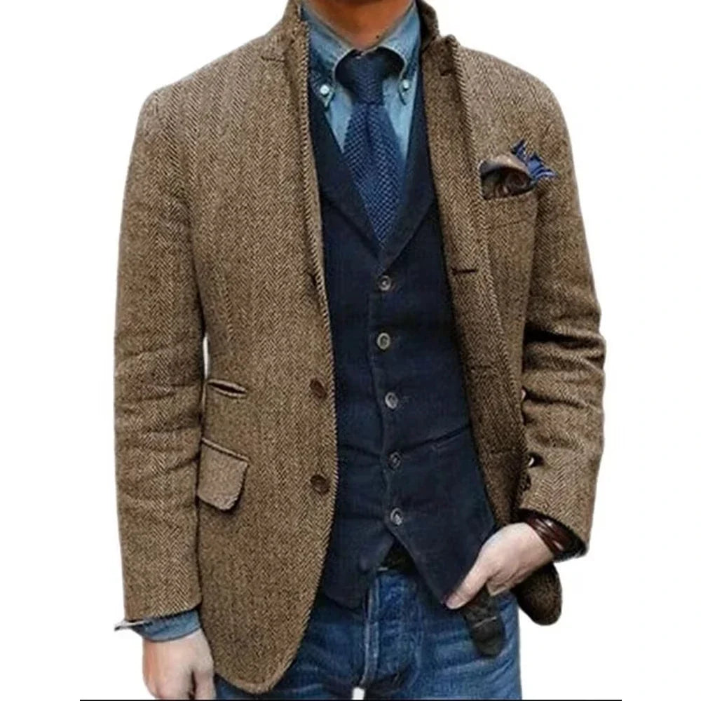 Herringbone 1 Piece Blazer for Men 3 Button Design Stand Collar Jacket Spring New Style Men's Suit Jacket XS-6XL