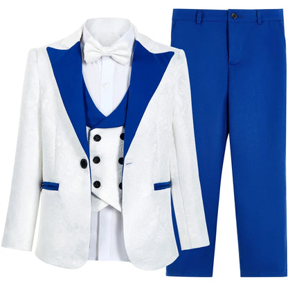 Boys Suit Set 4 Piece Kids Formal Tuxedo Paisley Blazer Vest Pants for Wedding