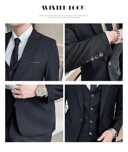 Suit (Blazer + Vest + Pants) Men's Smart Casual Business Formal Korean Style Banquet Suit