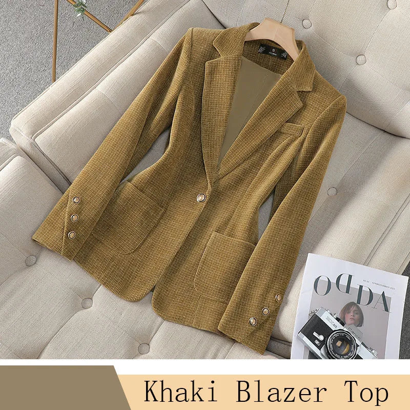 Spring Autumn New Suit Coat Women Fashion Slim Gold velvet Long-sleeved Suit Jacket Female Commuting Business Casual Blazer coat
