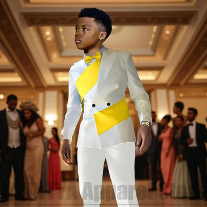 Boys Color Block 2 Piece Suit Set Double Breasted Blazer with Pants Formal Wedding Party Prom Attire Stylish Children's Suit