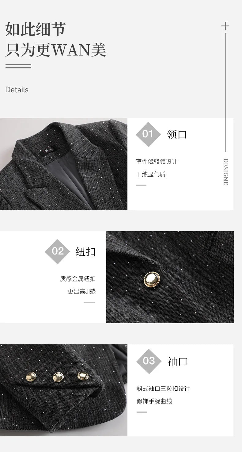Fashion Women Suits 2024 New Autumn Winter Temprament Business Formal Slim Blazer And Flare Pants Office Ladies Work Wear