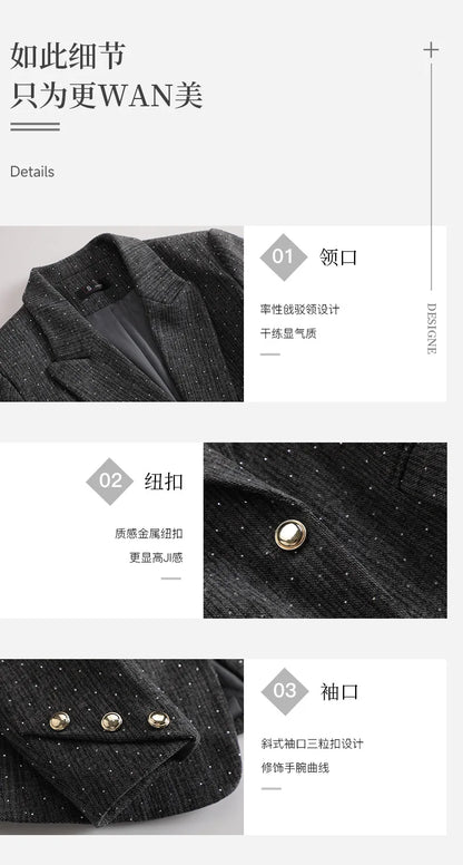 Fashion Women Suits 2024 New Autumn Winter Temprament Business Formal Slim Blazer And Flare Pants Office Ladies Work Wear
