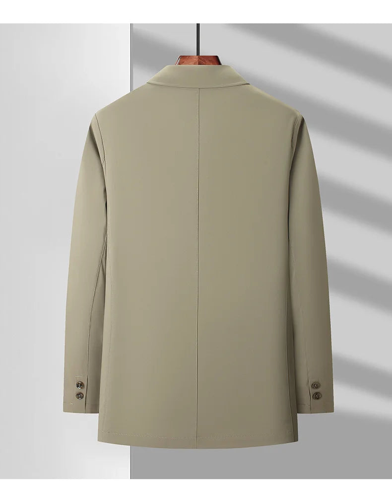 Men's 2025 Spring Fashion Handsome Trend Solid Color All-in-One Casual Business Jacket Loose Simple Lapel Top Coat