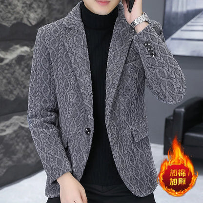 Blazer Autumn/Winter Golden Sable Velvet and Cotton Thickened Thermal Small Suit Fashion Business Men's Slim Blazer