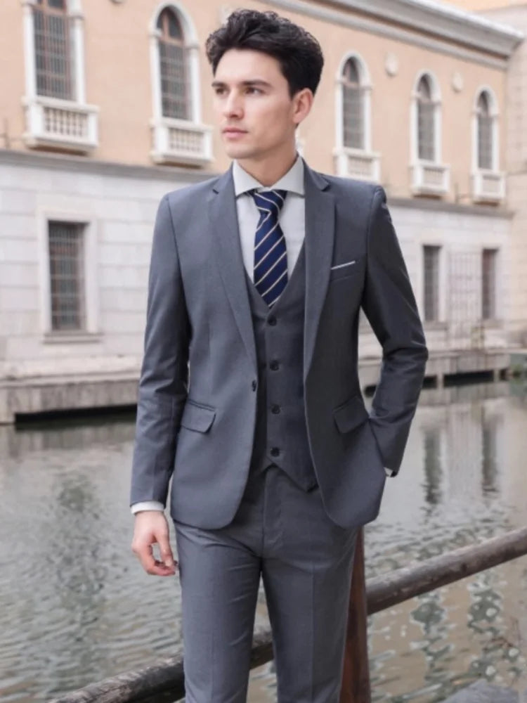 Men's Three-Piece Suit Set – Slim Fit Wedding & Formal Wear – Smart Casual Style