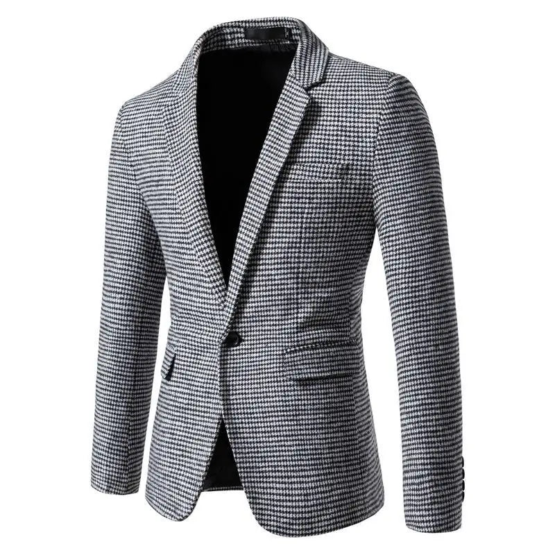 KIDWHXR 2026 Autumn Man Blazer Retro Plaid Single-breasted Male Outerwear Slim Long Sleeve Business Casual Men Suit Jacket