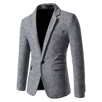 KIDWHXR 2026 Autumn Man Blazer Retro Plaid Single-breasted Male Outerwear Slim Long Sleeve Business Casual Men Suit Jacket