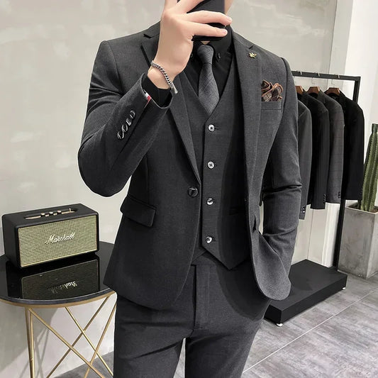 Men's 3-Piece Slim Fit Suit – Jacket, Vest & Pants for Business, Casual & Wedding
